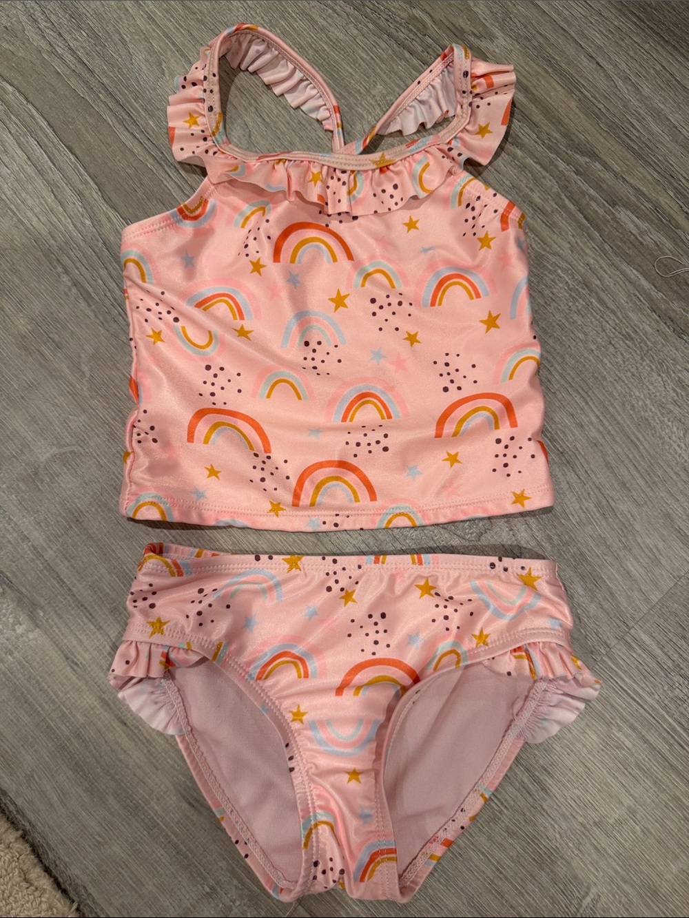 Girls' Pink Rainbow Ruffle Tankini Set
